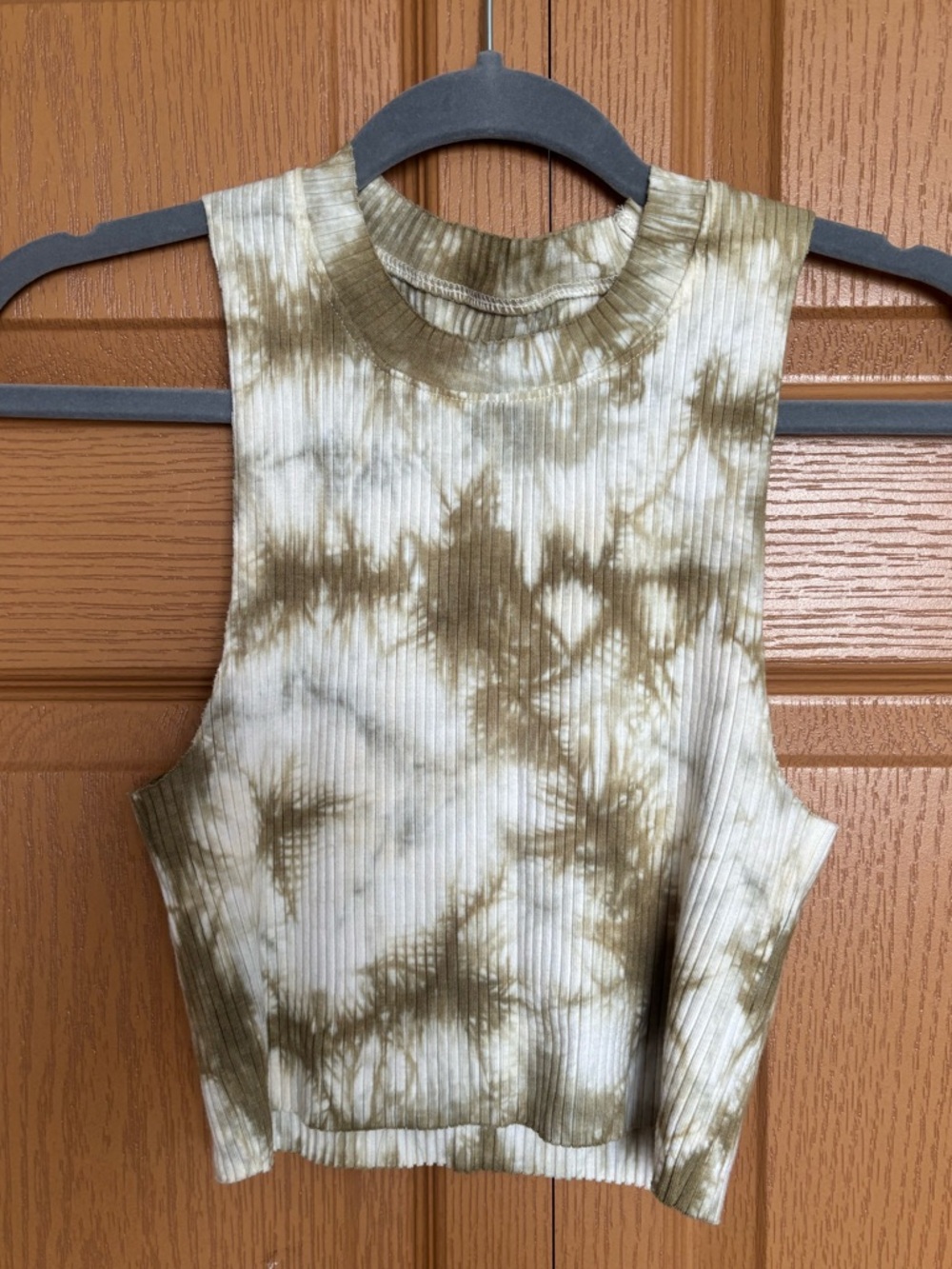 Aerie Tie-Dye Ribbed Crop Tank Top - Olive/White